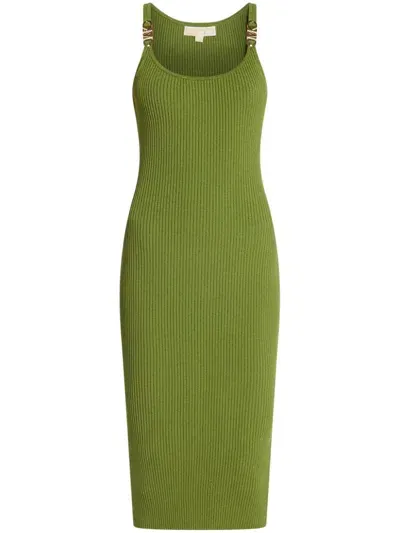 Michael Kors Recycled-viscose Knitted Midi Dress In Green