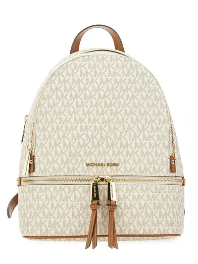 Michael Kors Rhea Zipper Medium Backpack In Beige