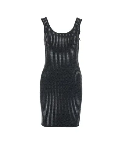 Michael Kors Ribbed Knit And Woven Dress In Black