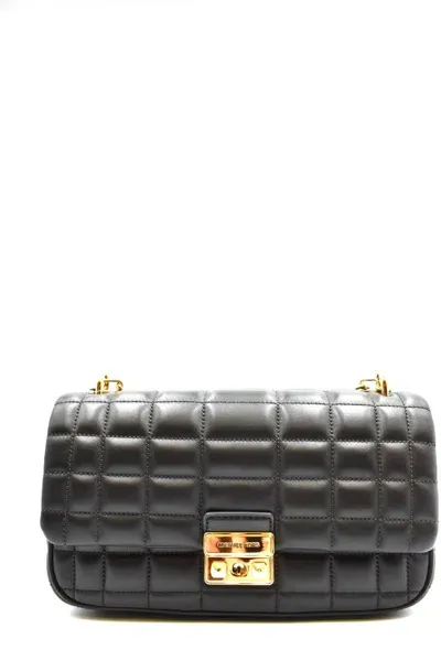 Michael Kors Tribeca Small Quilted Lizard Embossed Leather Shoulder Bag In Black