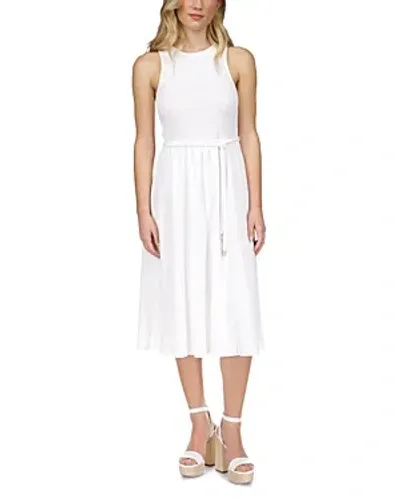 Michael Kors Smocked Midi Dress In White