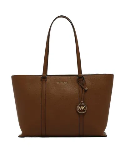 Michael Kors Temple Logo Plaque Tote Bag In Brown