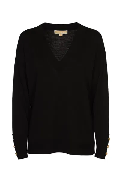 Michael Kors V-neck Rib Trim Sweater In Black