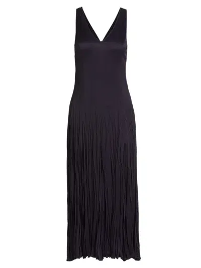 Michael Kors Women's Satin Pleated V-neck Midi Dress In Midnight