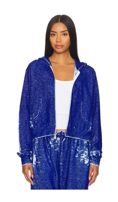 Michael Lauren Bowman Burnout Loop Terry Crop Zip Up Jacket In Royal