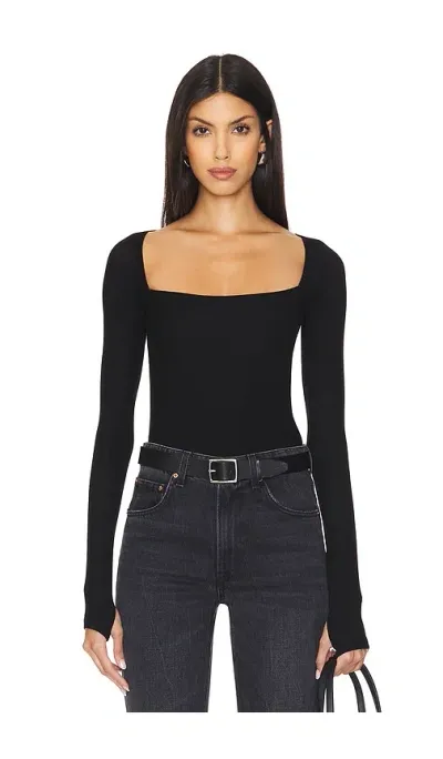 Michael Lauren Kaleb Long Sleeve W/ Square Neckline Double Layered Top In Black