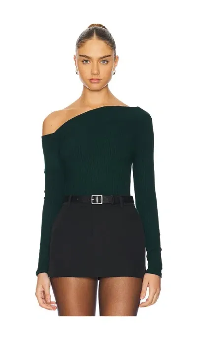 Michael Lauren Maples Asymmetrical Off Shoulder Long Sleeve Top In Green