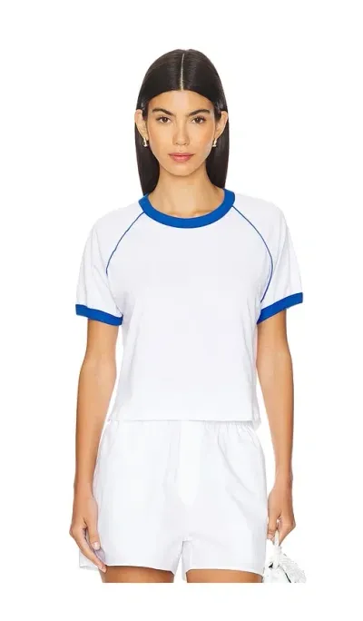 Michael Lauren Tristan Crop Raglan Tee In White & Ultra Marine