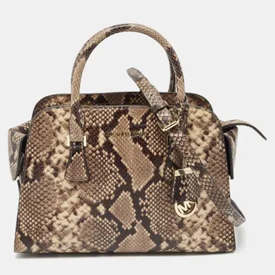 Pre-owned Michael Michael Kors Beige Python Embossed Leather Medium Harper Satchel