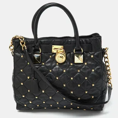 Pre-owned Michael Michael Kors Black Leather Large Studded Hamilton North South Tote