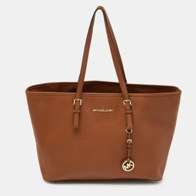 Pre-owned Michael Michael Kors Brown Leather Jet Set Shopper Tote