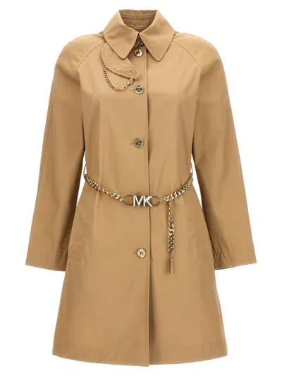 Michael Michael Kors Chain Belt Trench Coat In Beige