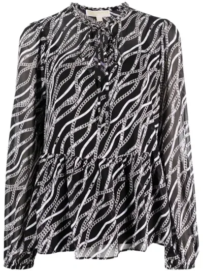 Michael Michael Kors Chain Link-print Blouse In Black