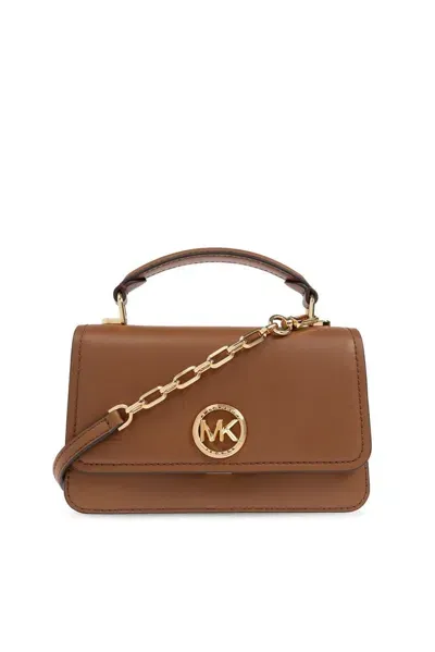 Michael Michael Kors Delancey Logo Plaque Shoulder Bag In Brown