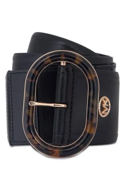 Michael Michael Kors Leather Belt In Black/gold