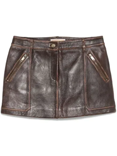 Michael Michael Kors Leather Mini Skirt In 褐色