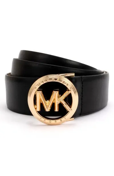 Michael Michael Kors Logo Leather Belt In Black/gold