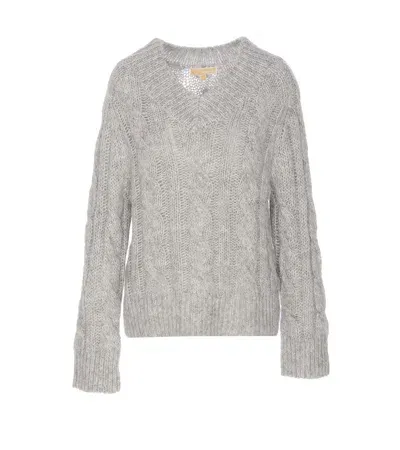 Michael Michael Kors Mixed Alpaca Sweater With Braids In Grey