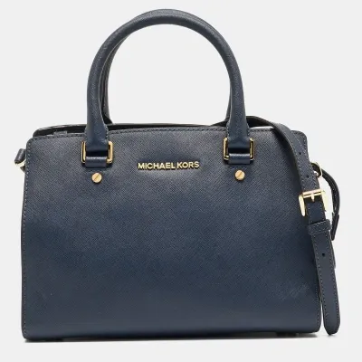 Pre-owned Michael Michael Kors Navy Blue Leather Medium Selma Tote