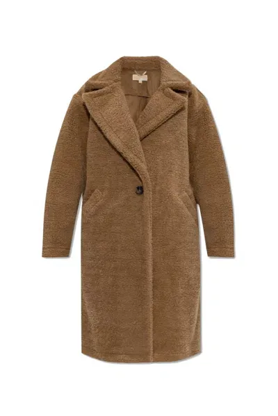 Michael Michael Kors Oversized Shearling Teddy Coat In Brown