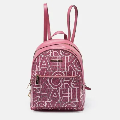 Pre-owned Michael Michael Kors Pink Signature Coated Canvas And Leather Backpack