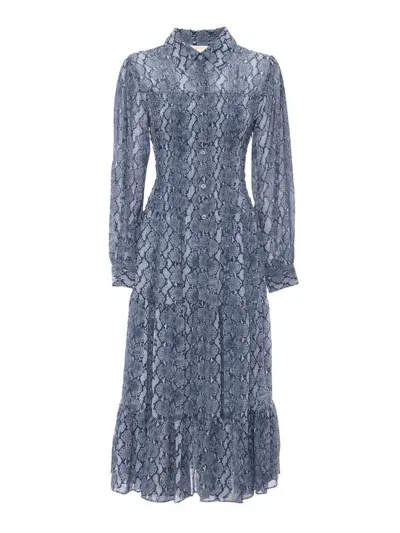 Michael Michael Kors Printed Georgette Smocked Shirt Dress In Blue