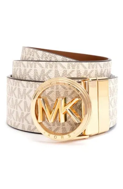 Michael Michael Kors Reversible Leather Belt In Vanilla/luggage