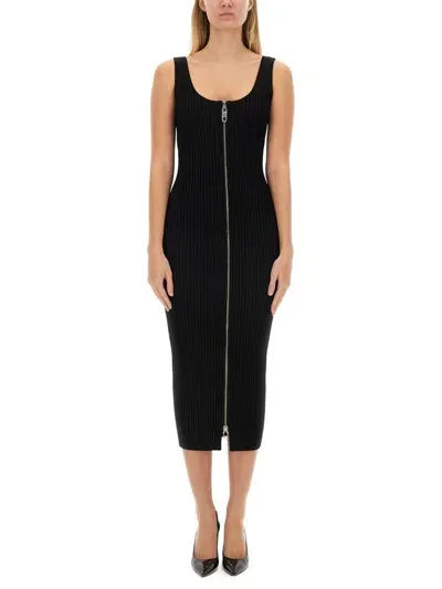 Michael Michael Kors Ribbed Stretch Knit Zip Dress In Black