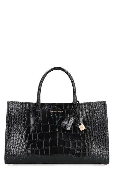 Michael Michael Kors Scarlett Media Leather Handbag In Black