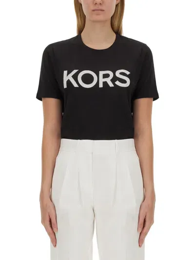 Michael Michael Kors Studded Logo T-shirt In Black