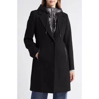 Michael Michael Kors Wool Blend Coat With Removable Hooded Bib In Black