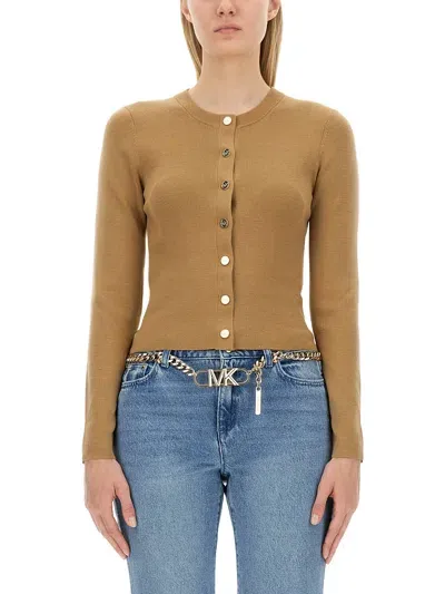 Michael Michael Kors Wool Cardigan In Beige