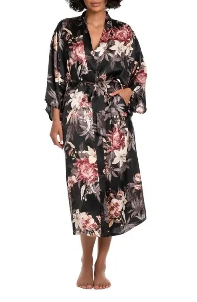 Midnight Bakery Floral Wrap Robe In Midnight Tropics/black