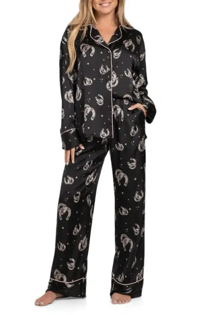 Midnight Bakery Horseshoe Satin Pajamas In Black