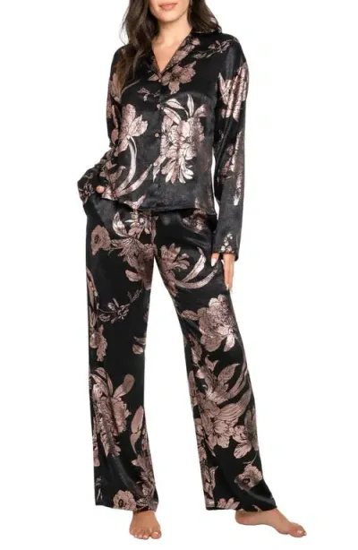 Midnight Bakery Print Satin Pajamas In Black