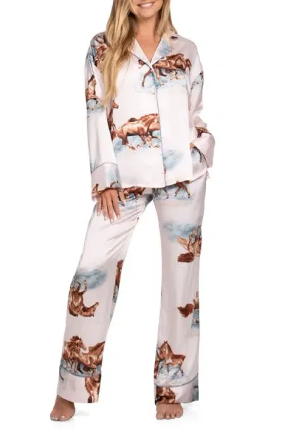 Midnight Bakery Wild Horses Satin Pajamas In Cream