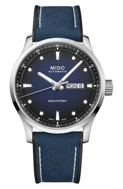 Mido Men's Swiss Automatic Multifort Blue Textile Strap Watch 42mm