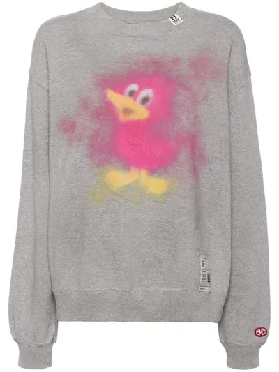 Miharayasuhiro Distressed-sweatshirt Mit Enten-print In Grau