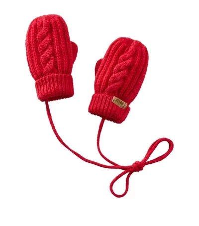 Miki House Kids' Cable-knit Mittens In Red