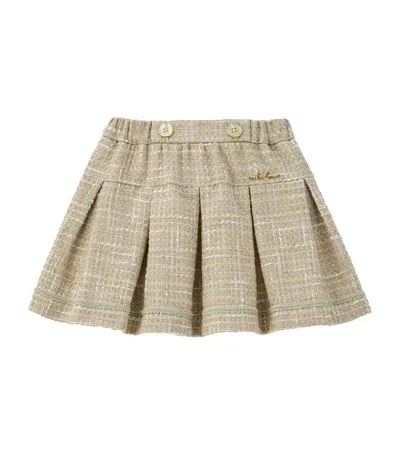 Miki House Kids' Cotton-blend Pleated Skirt In Beige