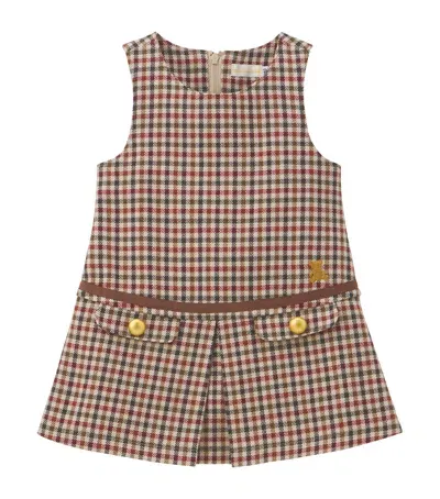 Miki House Kids' Tweed Checked Dress In Brown