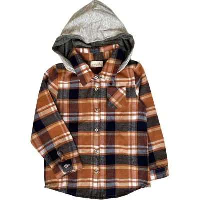 Miki Miette Kids' Mateo Plaid Hooded Cotton Button-up Shirt In Sierra