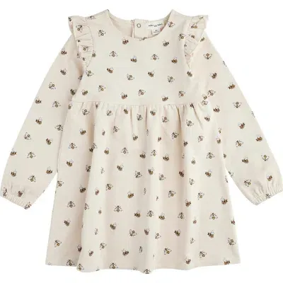 Miles The Label Kids'  Bumblebee Print Long Sleeve French Terry Dress In Beige