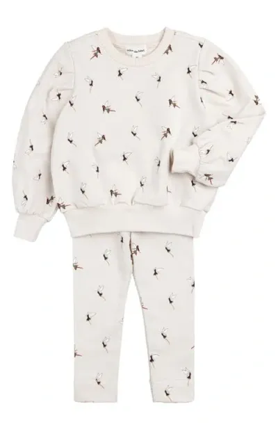 Miles The Label Babies'  Fairy Print French Terry Sweatshirt & Leggings Set In Beige