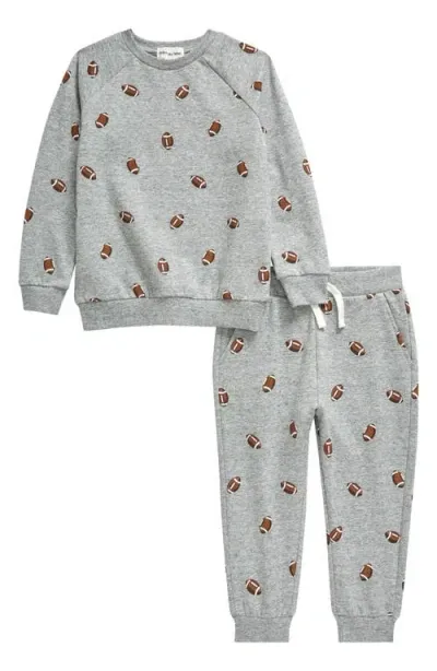 Miles The Label Babies'  Football Print Crewneck Sweatshirt & Joggers Set In Heather Grey Md.