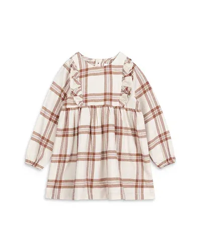 Miles The Label Girls' Cotton Flannel Plaid Dress - Little Kid In Beige