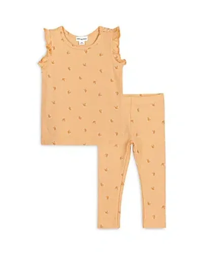 Miles The Label Girls' Stretch Jersey Peach Print Empire Top & Capri Leggings Set - Baby