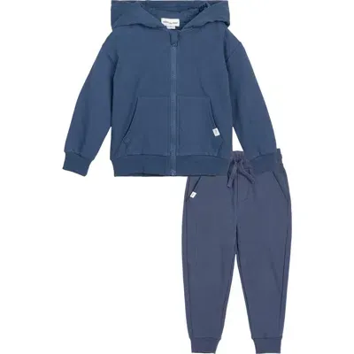 Miles The Label Kids' Basics Zip Hoodie & Joggers Set In Dusty Blue