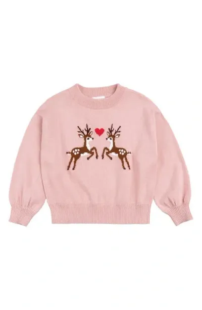 Miles The Label Girls' Reindeer Love Sweatshirt - Little Kid In Pink