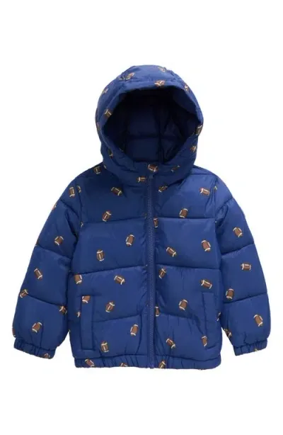 Miles The Label Kids' Football Packable Hooded Puffer Jacket In Blue Royal